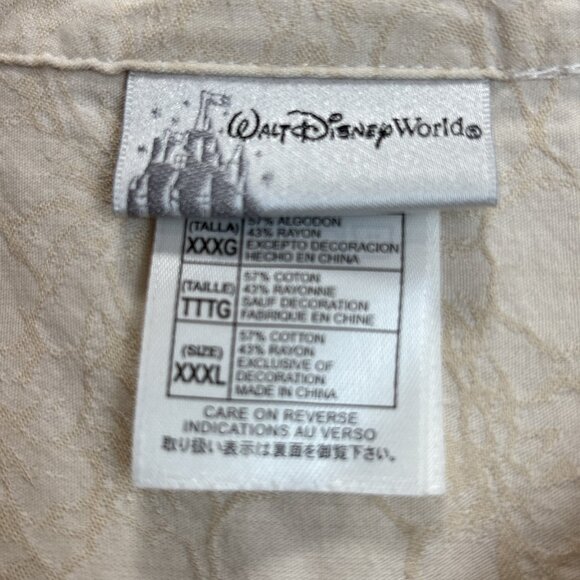 Disney Parks Mickey Mouse In Paradise Shirt Mens XXXL Embroidered Button Up Tan - Picture 6 of 7